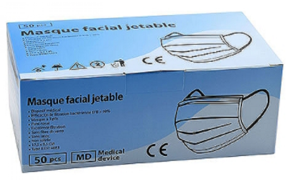 Boîte de 50 Masques Chirurgicaux Jetables Type II - 3 plis